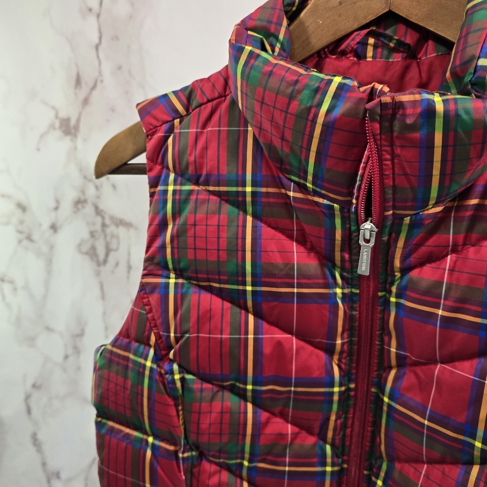 Lands End Vest Women XS Red Plaid Down Puffer Insulated Quilted Goose Yellow - Picture 2 of 9